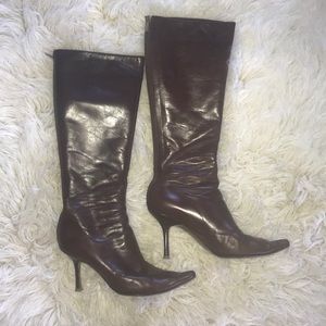 Jimmy Choo knee high brown leather boots